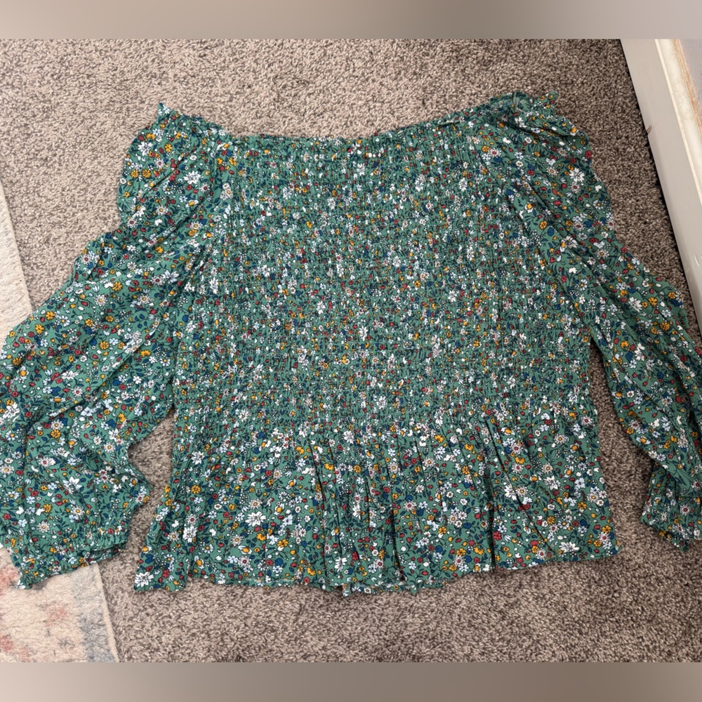 Ann Taylor Factory Green Floral Blouse